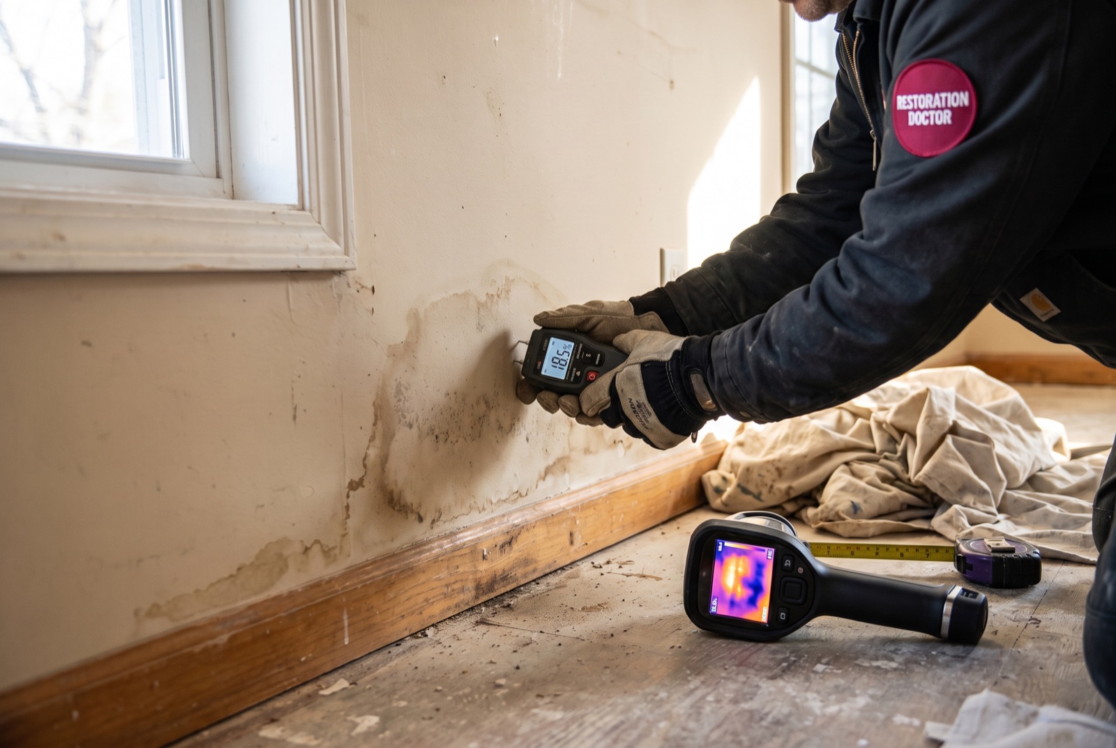 Moisture meter and thermal imaging camera during a moisture inspection — illustrating: what does black mold look like