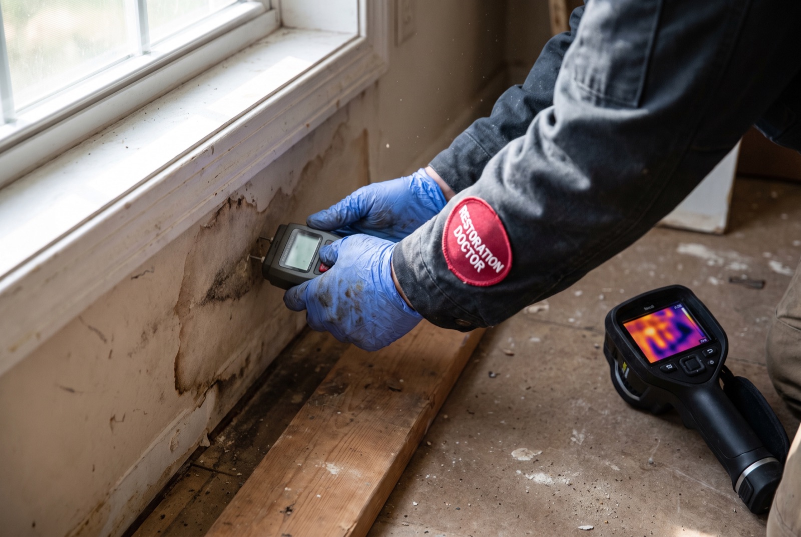Moisture meter and thermal imaging camera during a moisture inspection — illustrating: can water damage be reversed