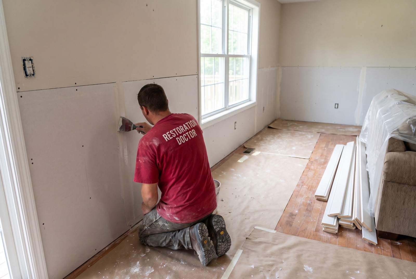 Drywall reconstruction after water damage mitigation — illustrating: can you just paint over water damage