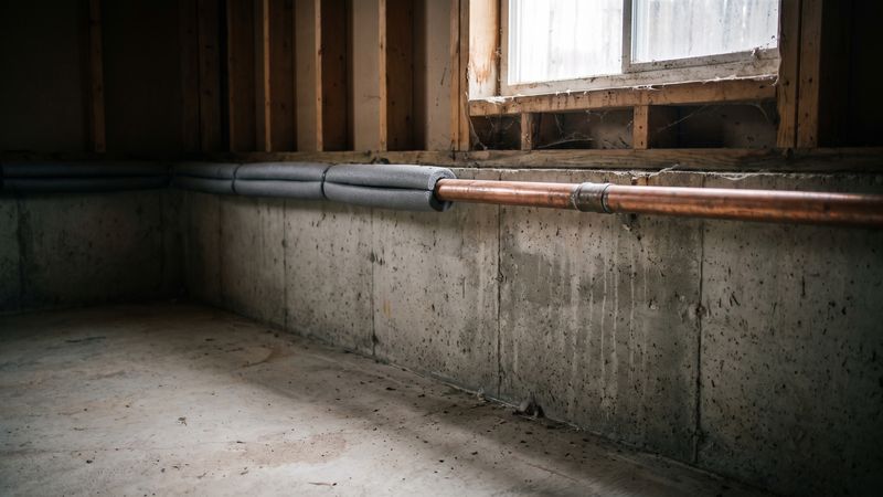 Split foam insulation sleeving a copper basement supply line shows how to prevent frozen pipes before winter