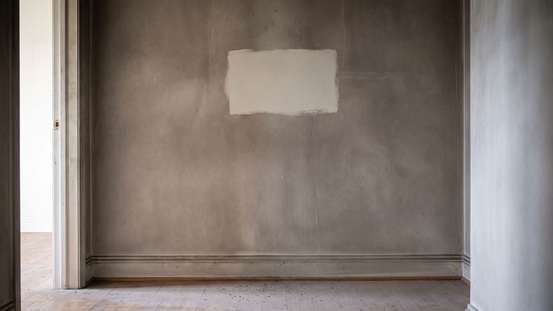 Soot-filmed wall with one clean test patch wiped through the residue before odor removal and deodorization
