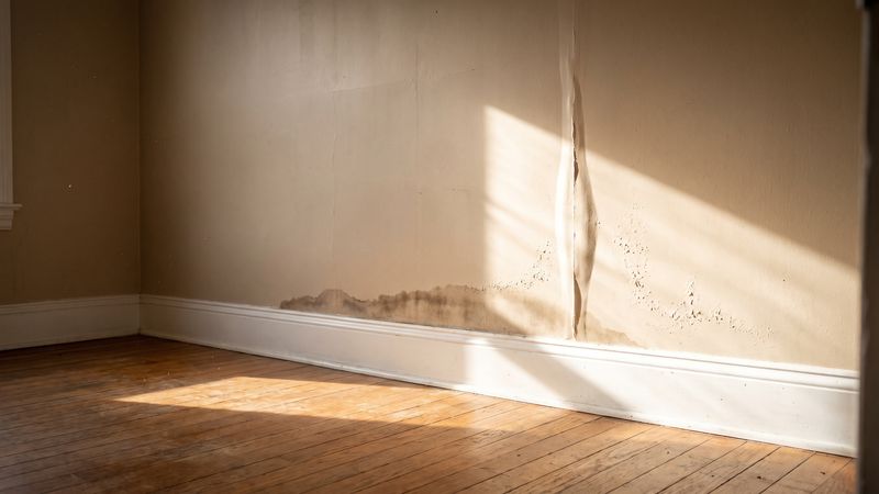 Bowed drywall seam, brown tide line and blistered paint: the surface signs of mold behind walls