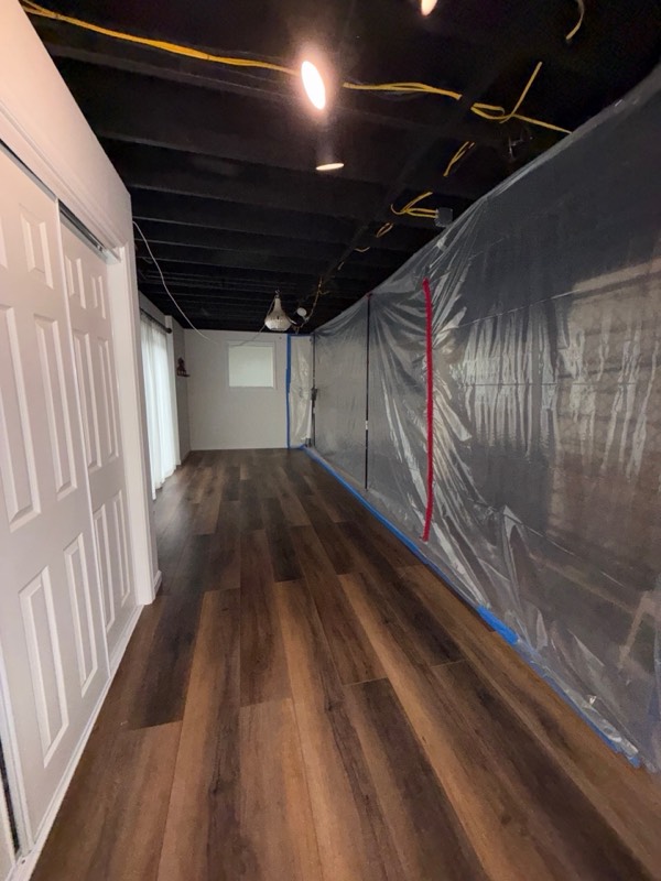 Tysons, VA below-grade space after water extraction and structural drying