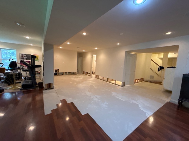 Leesburg, VA finished basement after water extraction and monitored drying